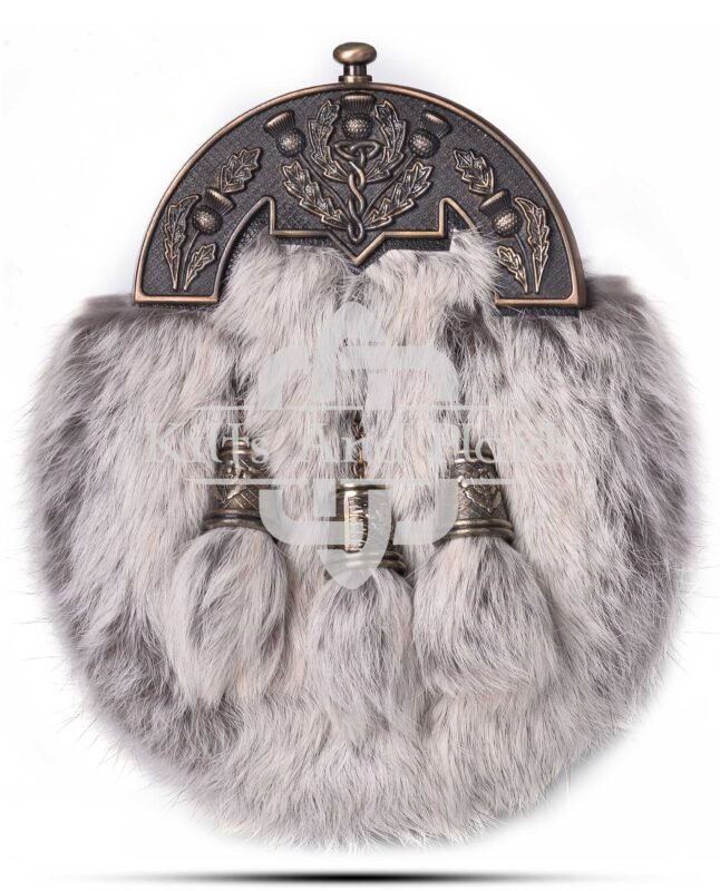 Brass Thistle Semi White Fur Sporran
