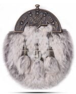 Brass Thistle Semi White Fur Sporran
