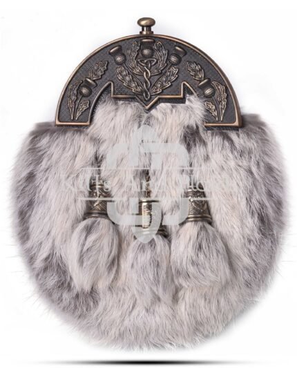 Brass Thistle Semi White Fur Sporran