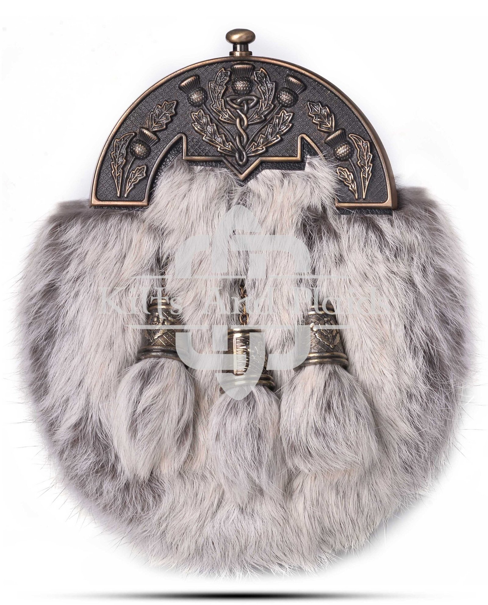 Brass Thistle Semi White Fur Sporran