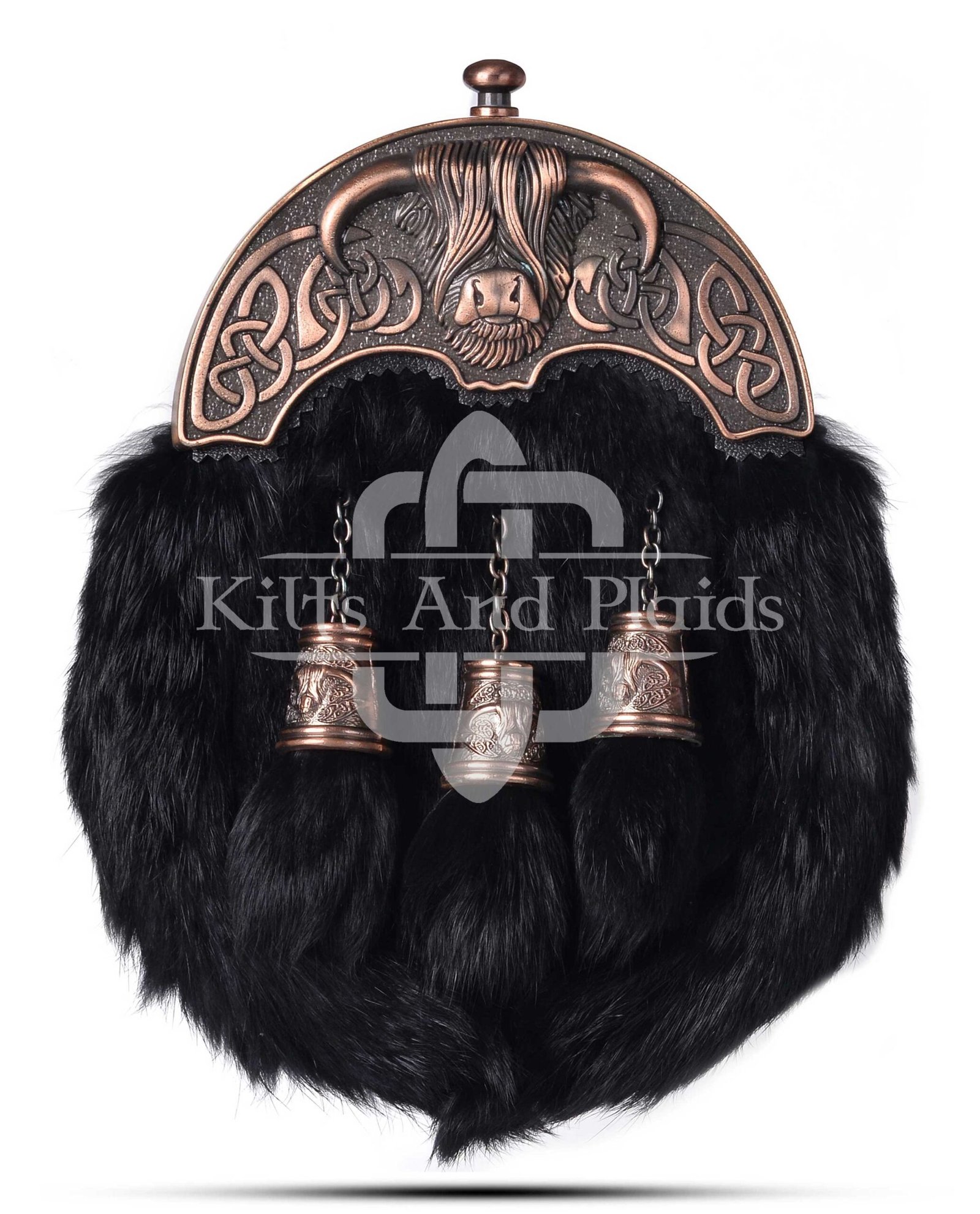 Bronze Highland Cow Black Rabbit Fur Sporran
