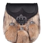 Coyote Fur Black Leather Sporran Bumble Bee Flap Sporran