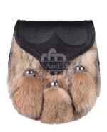 Coyote Fur Black Leather Sporran Bumble Bee Flap Sporran
