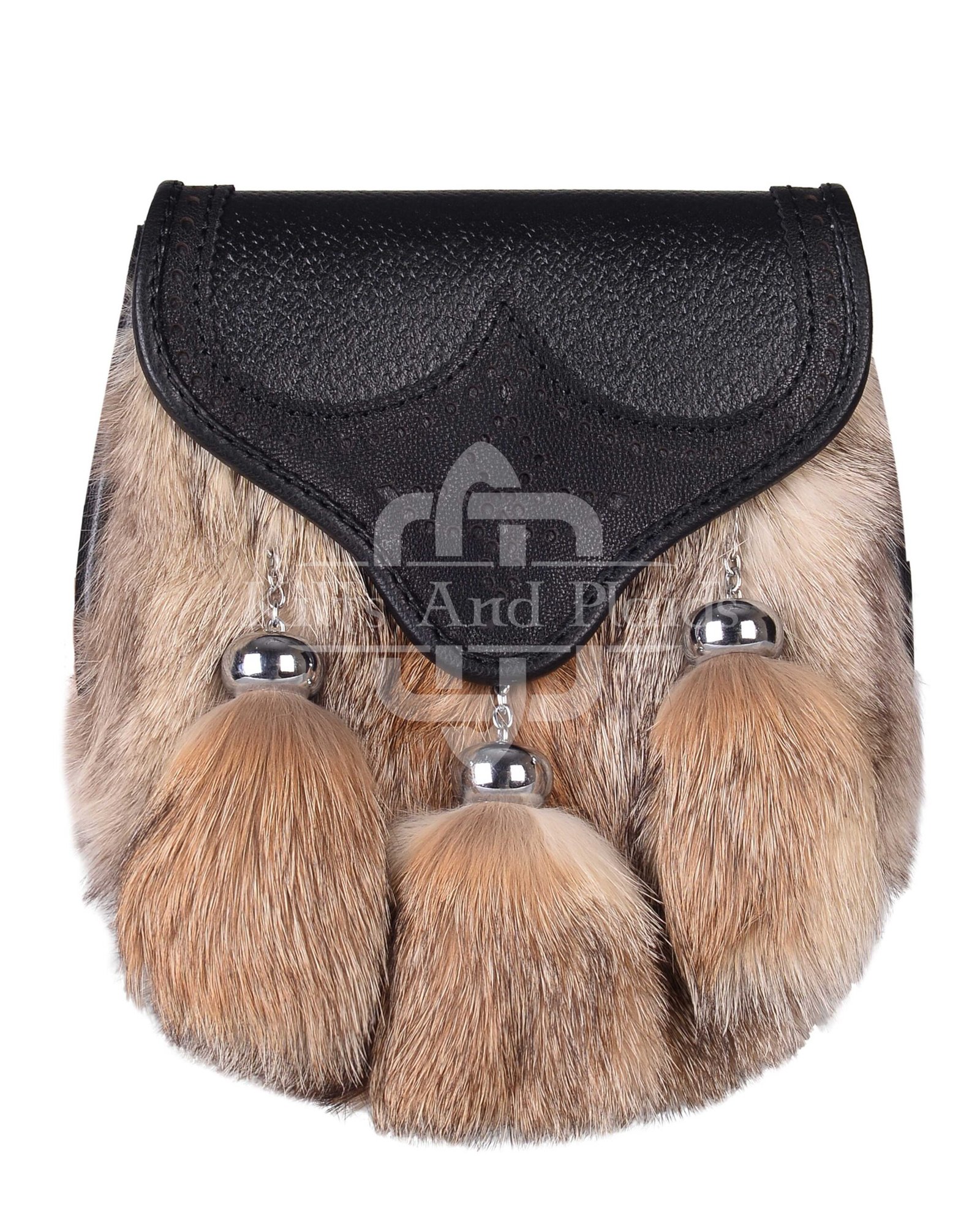 Coyote Fur Black Leather Sporran Bumble Bee Flap Sporran