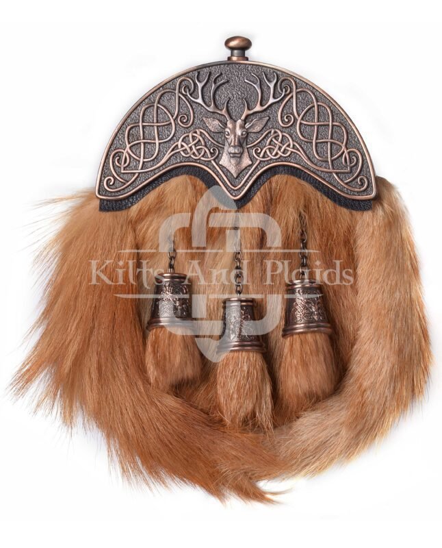 Bronze Stag Head Red Fox Fur Sporran
