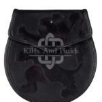Rampant Lion Theme Black Leather Day Sporran