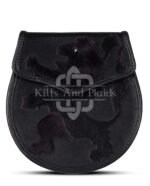 Rampant Lion Theme Black Leather Day Sporran