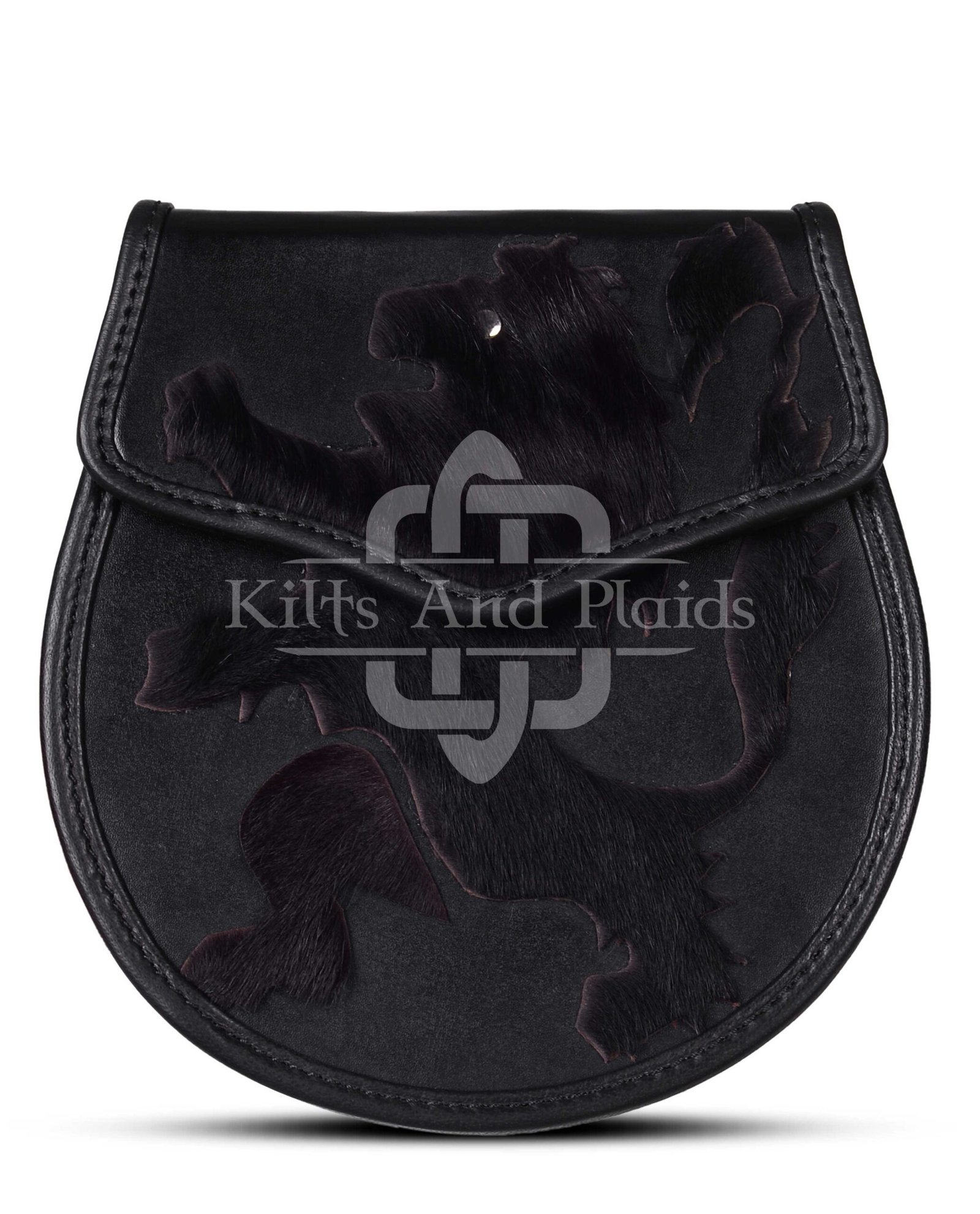 Rampant Lion Theme Black Leather Day Sporran