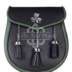 Shamrock Emblem Black Leather Plain Sporran