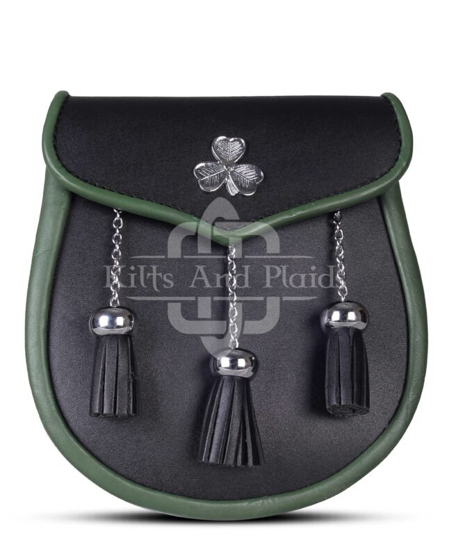 Shamrock Emblem Black Leather Plain Sporran