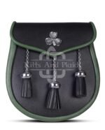 Shamrock Emblem Black Leather Plain Sporran