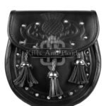 Thistle Embossed Black Leather Day Sporran