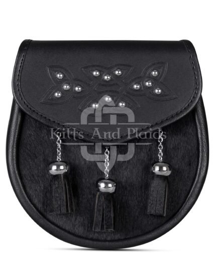 Celtic Knot Embossed Black Bovine Fur Semi Dress Sporran