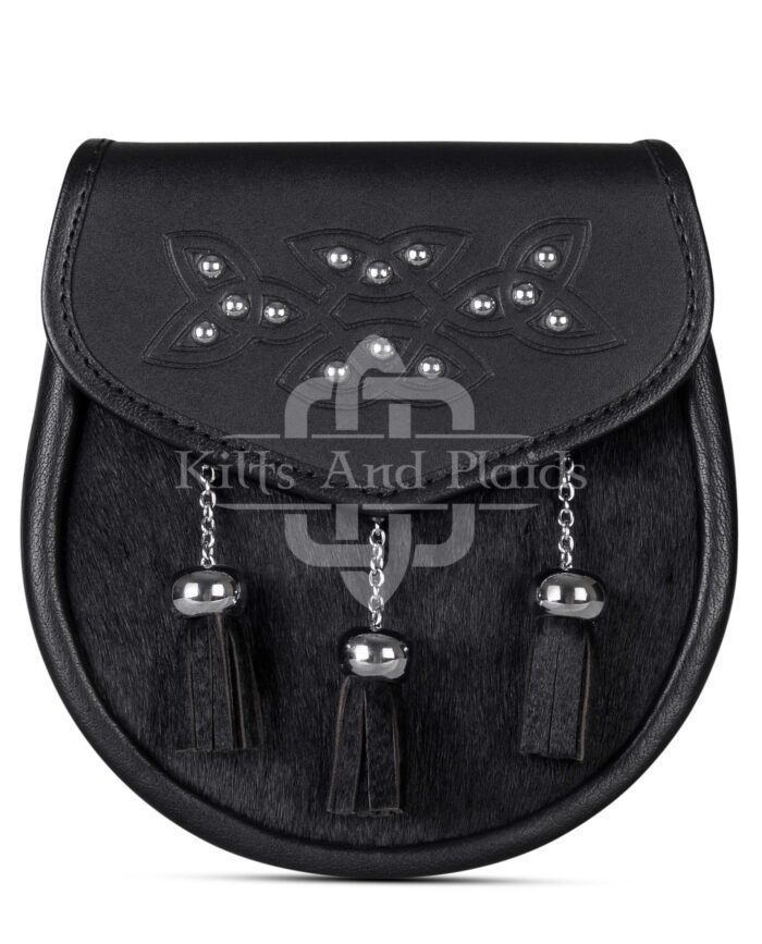Celtic Knot Embossed Black Bovine Fur Semi Dress Sporran