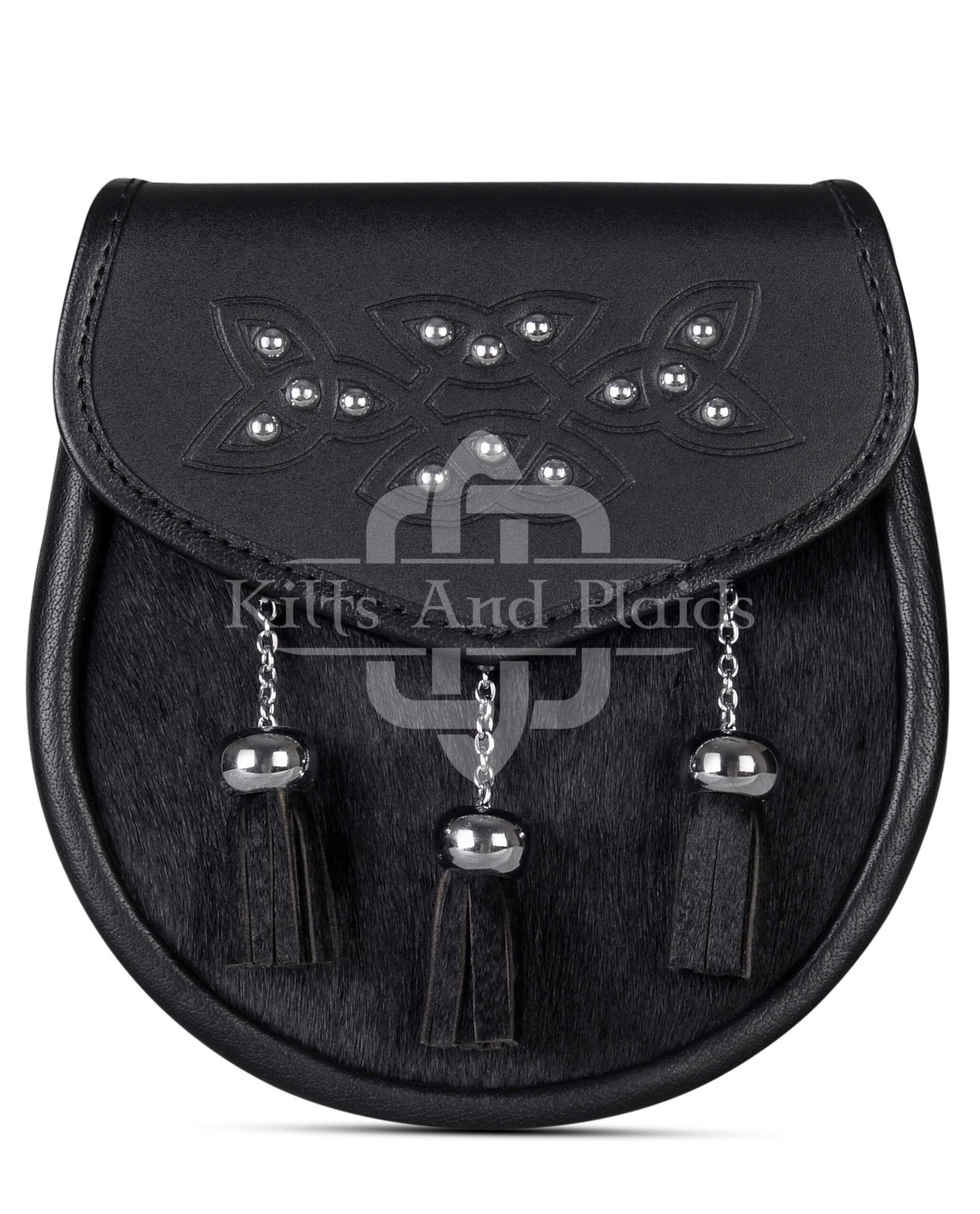 Celtic Knot Embossed Black Bovine Fur Semi Dress Sporran