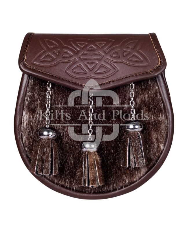Embossed Brown Leather Seal Fur Semi Dress Sporran