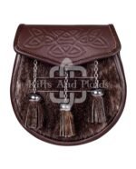 Embossed Brown Leather Seal Fur Semi Dress Sporran