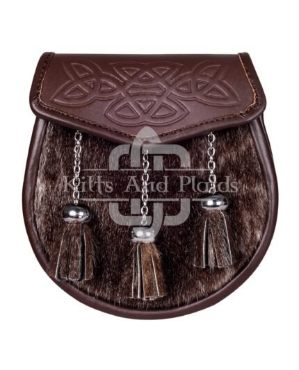 Embossed Brown Leather Seal Fur Semi Dress Sporran