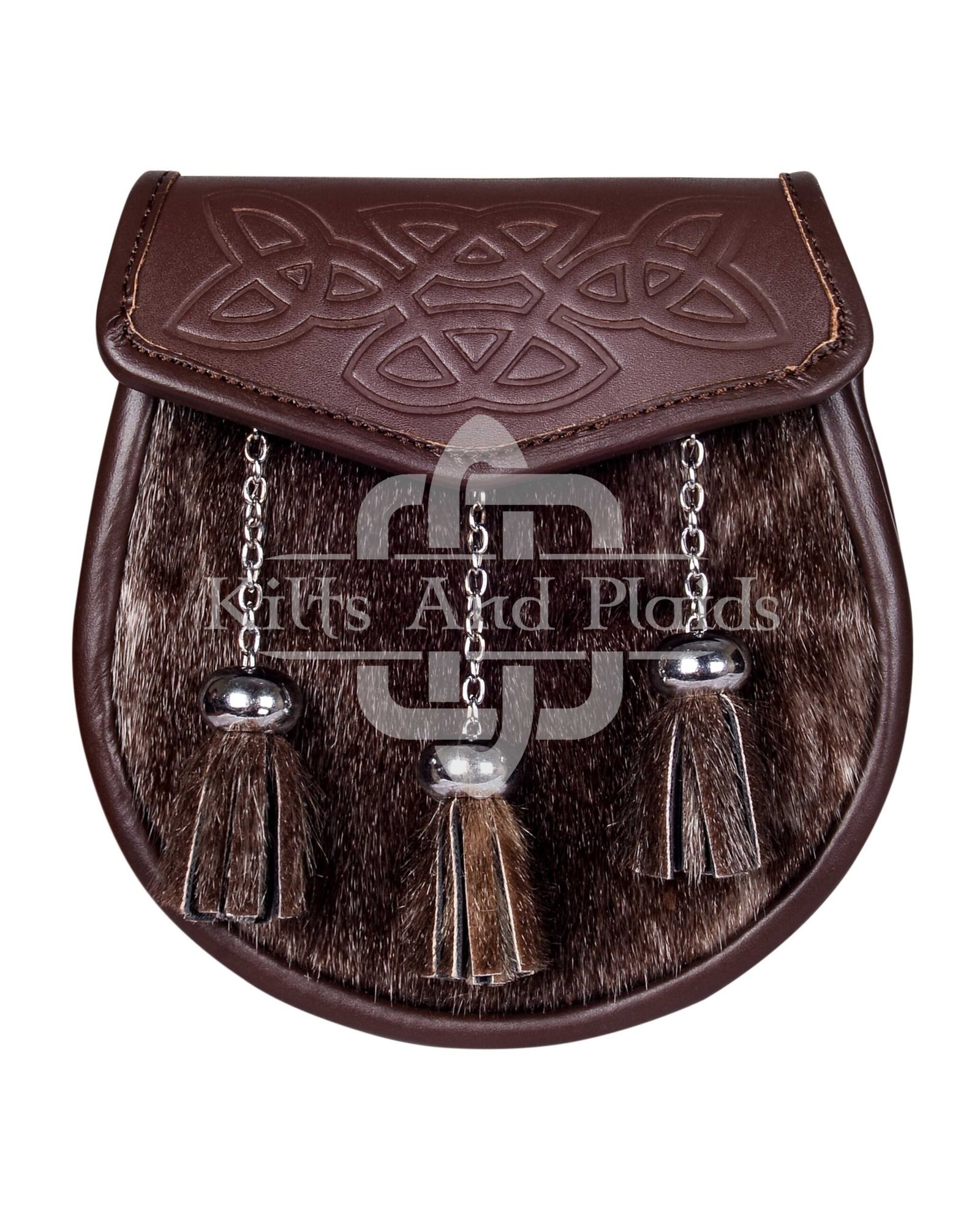 Embossed Brown Leather Seal Fur Semi Dress Sporran