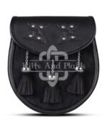 Celtic Knots Black Leather Black Bovine Fur Semi Dress Sporran