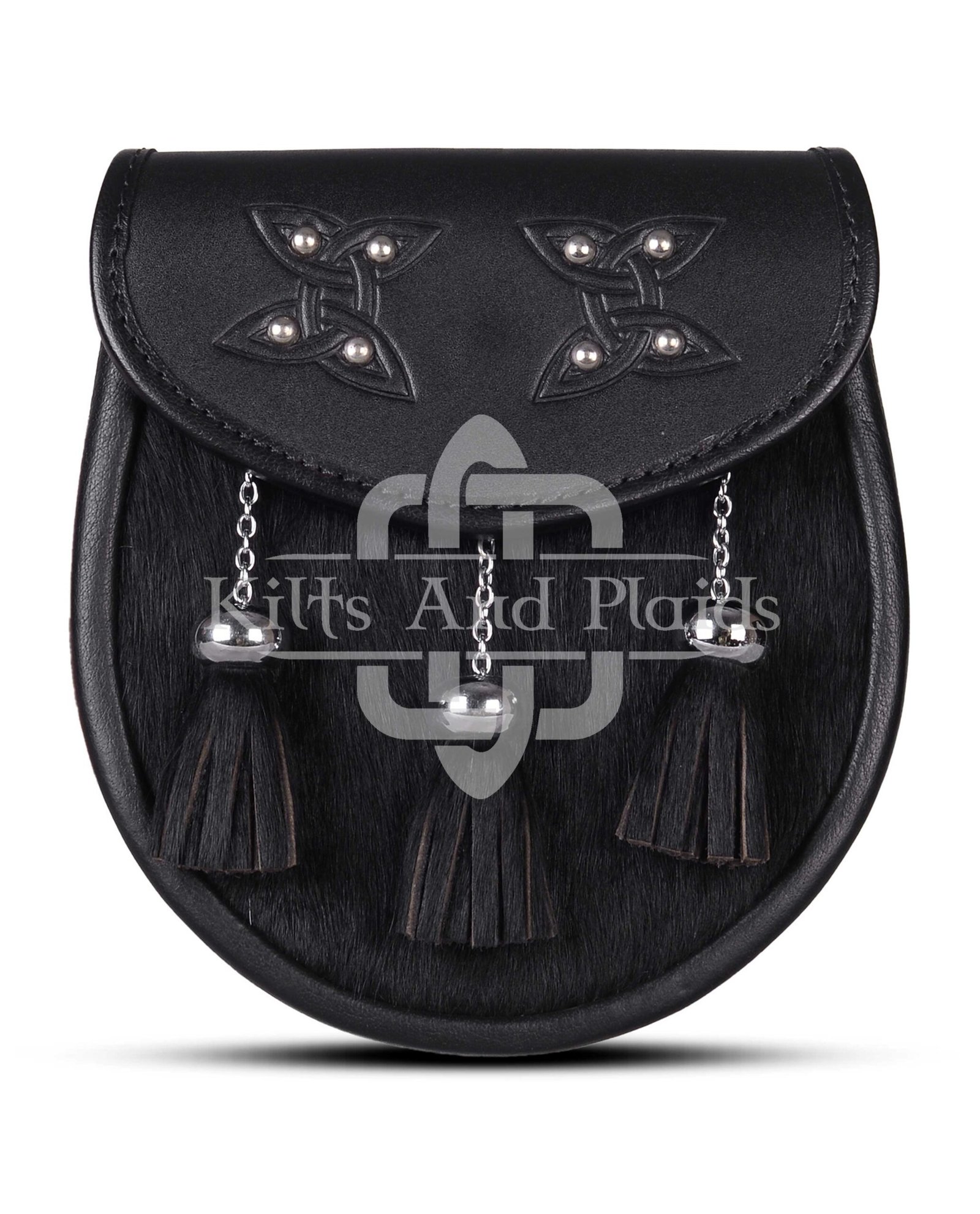 Celtic Knots Black Leather Black Bovine Fur Semi Dress Sporran