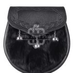 Black Leather Black Rabbit Fur Semi Dress Sporran