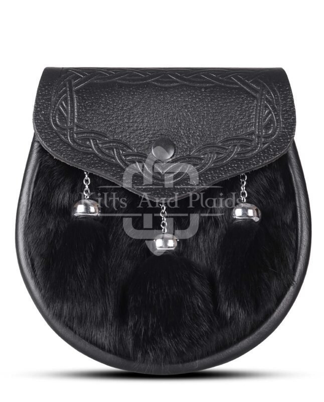 Black Leather Black Rabbit Fur Semi Dress Sporran