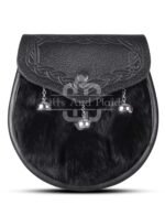 Black Leather Black Rabbit Fur Semi Dress Sporran