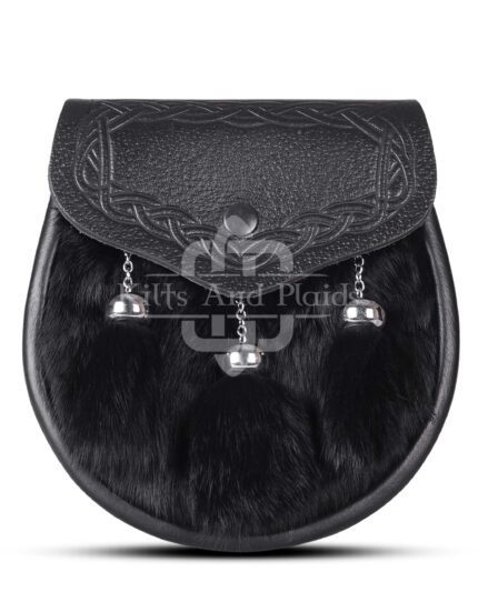 Black Leather Black Rabbit Fur Semi Dress Sporran