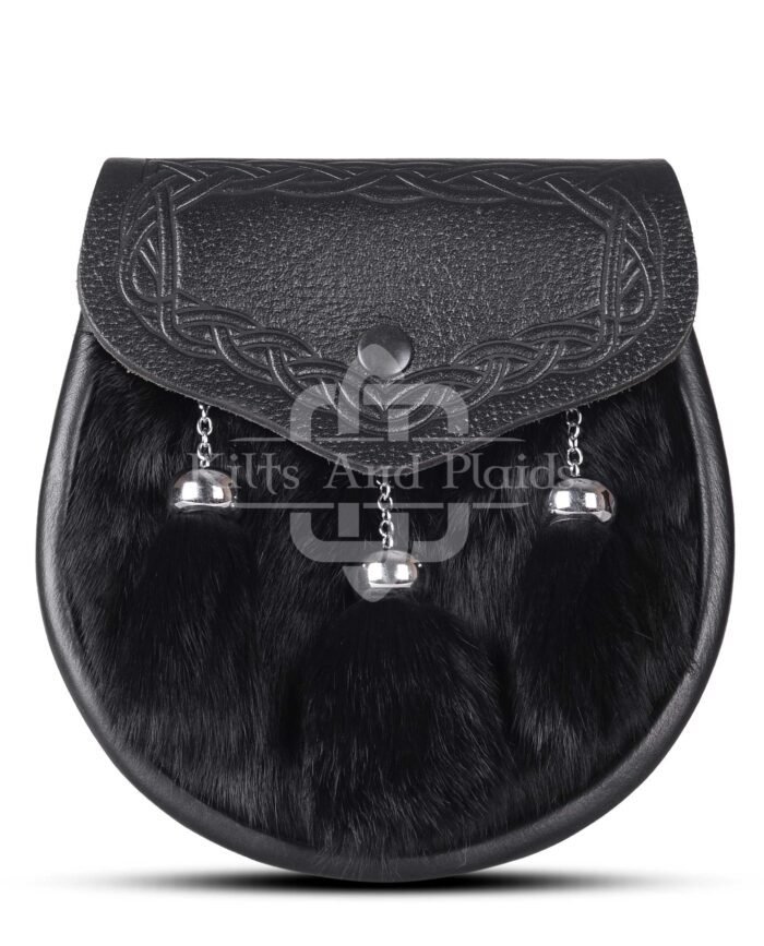 Black Leather Black Rabbit Fur Semi Dress Sporran