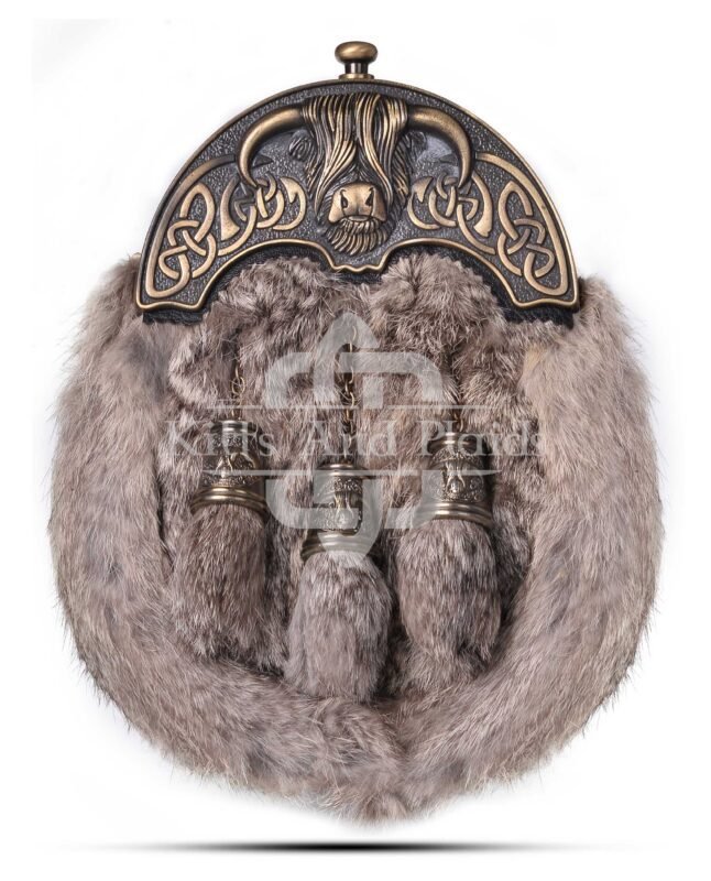 Brass Highland Cow Brown Rabbit Fur Sporran
