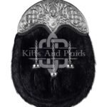 Silver Stag Head Black Seal Fur Full Dress Sporran