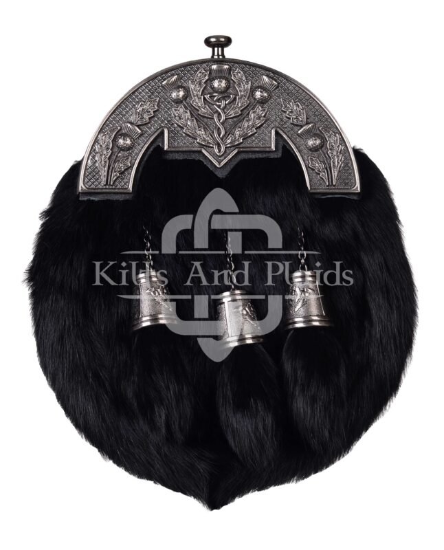 Nickle Brushed Thistle Black Rabbit Fur Full Dress Sporran