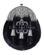 Nickel Brushed Thistle Black Seal Fur Sporran