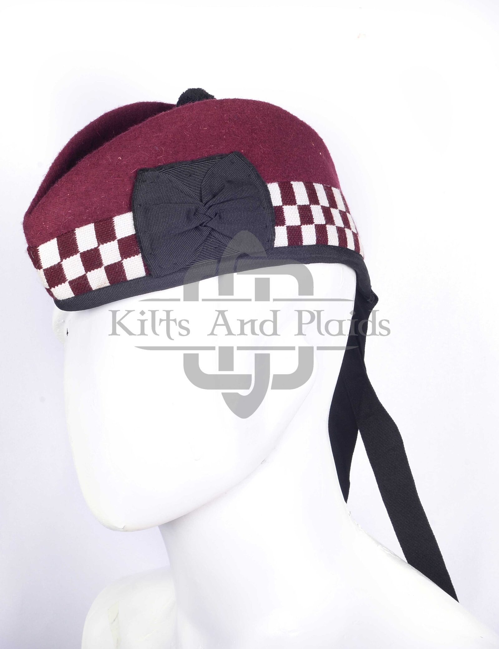 Maroon Wool Diced Glengarry Cap