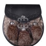 Black Leather Brown Rabbit Fur Semi Dress Sporran