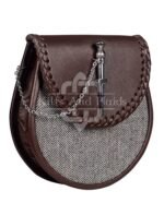 Brown Leather and Gray Tweed Sporran
