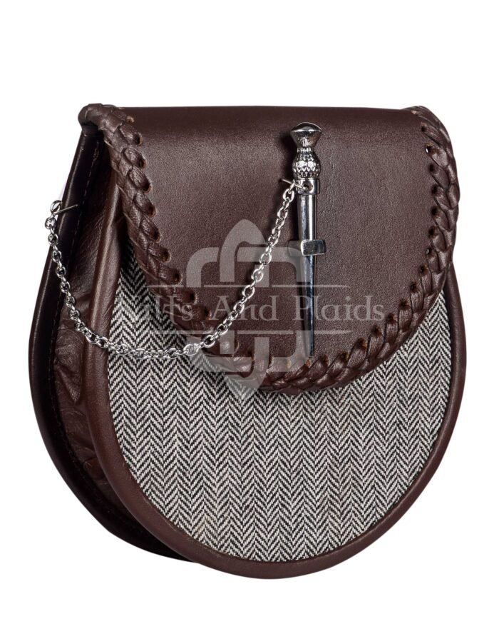 Brown Leather and Gray Tweed Sporran