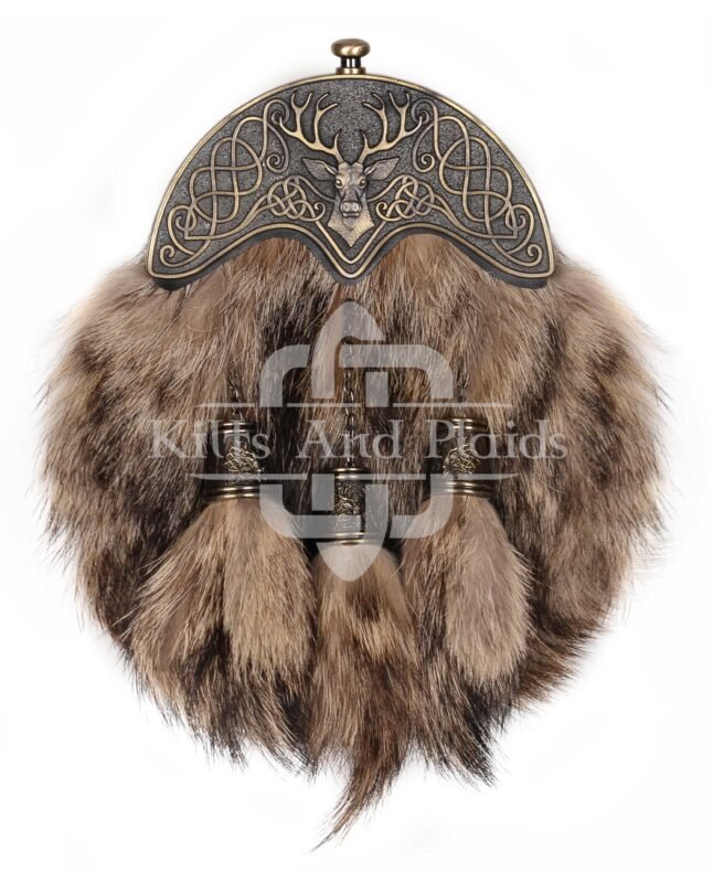 Coyote Fur Brass Stag Head Sporran
