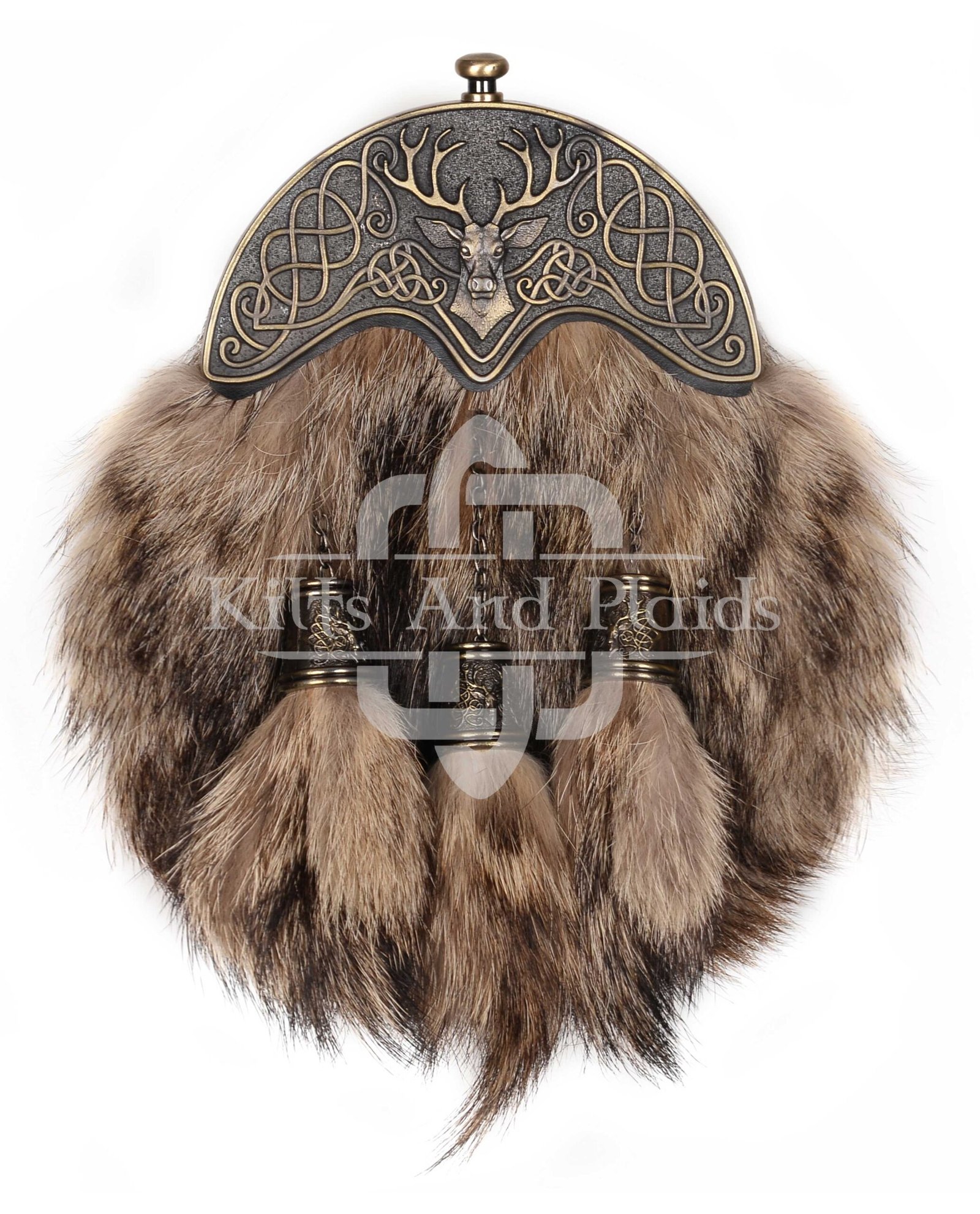 Coyote Fur Brass Stag Head Sporran Coyote Fur Brass Stag Head Sporran