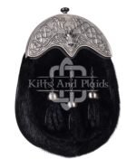 Nickle Brushed Stag Head Black Seal Fur Full Dress Sporran