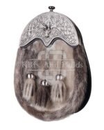 Nickle Brushed Stag Head Seal Fur Full Dress Sporran