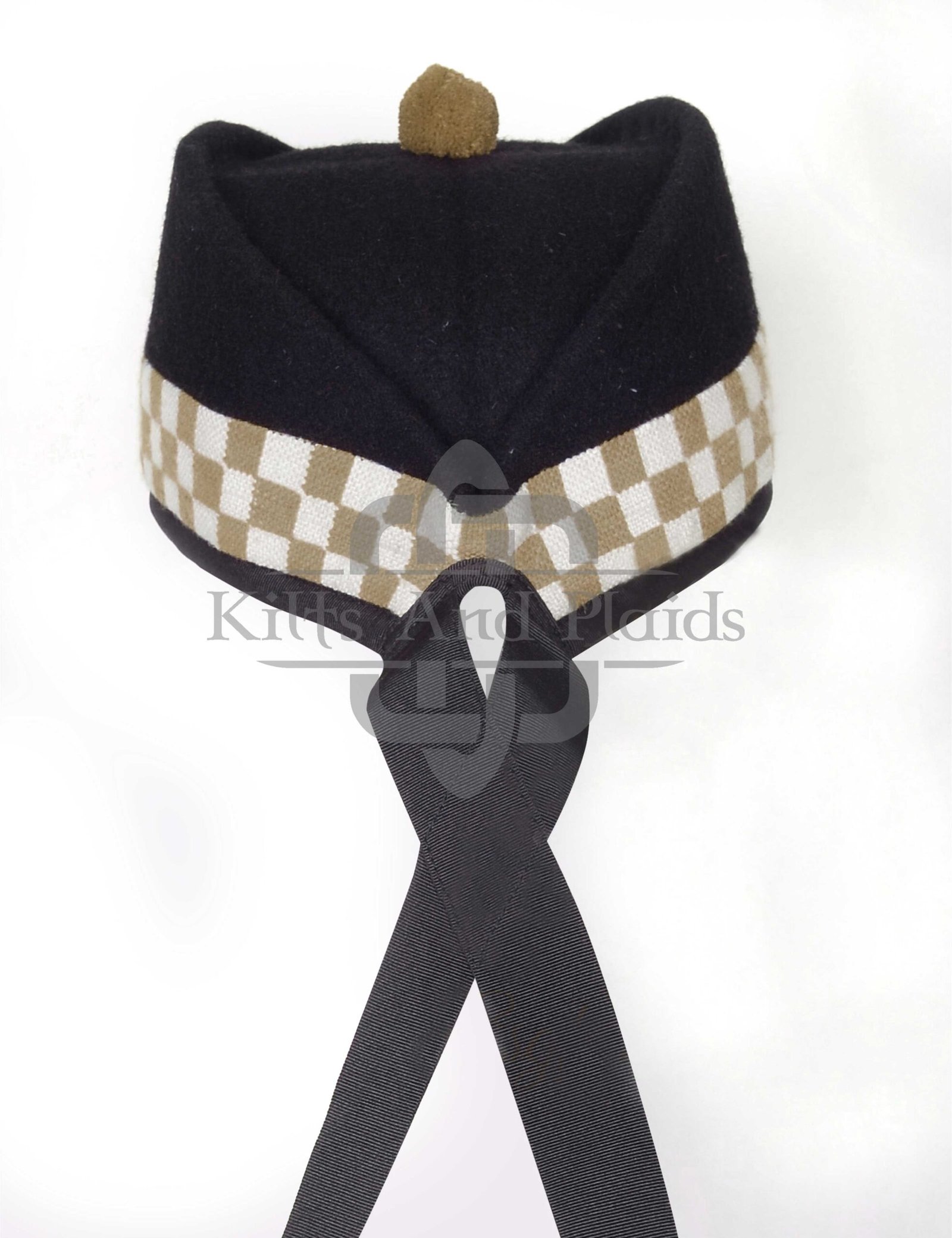 Black Wool Diced Glengarry Cap