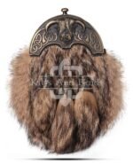 Brass Highland Cow Coyote Fur Sporran
