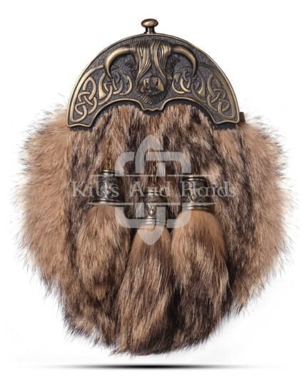 Brass Highland Cow Coyote Fur Sporran