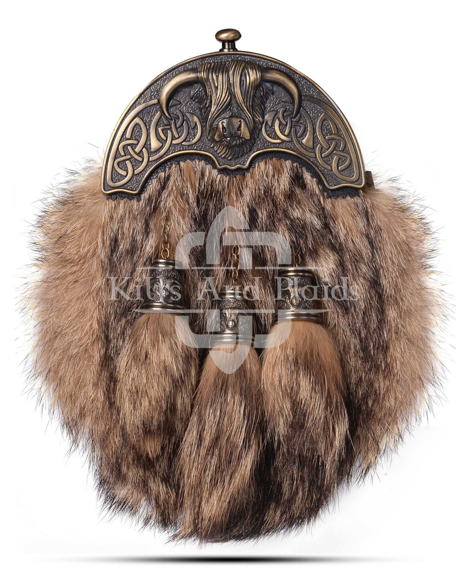 Brass Highland Cow Coyote Fur Sporran