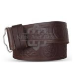 Rampant Lion Embossed Brown Leather kilt Belt