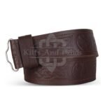 Thistle Embossed Brown Leather Kilt Belt