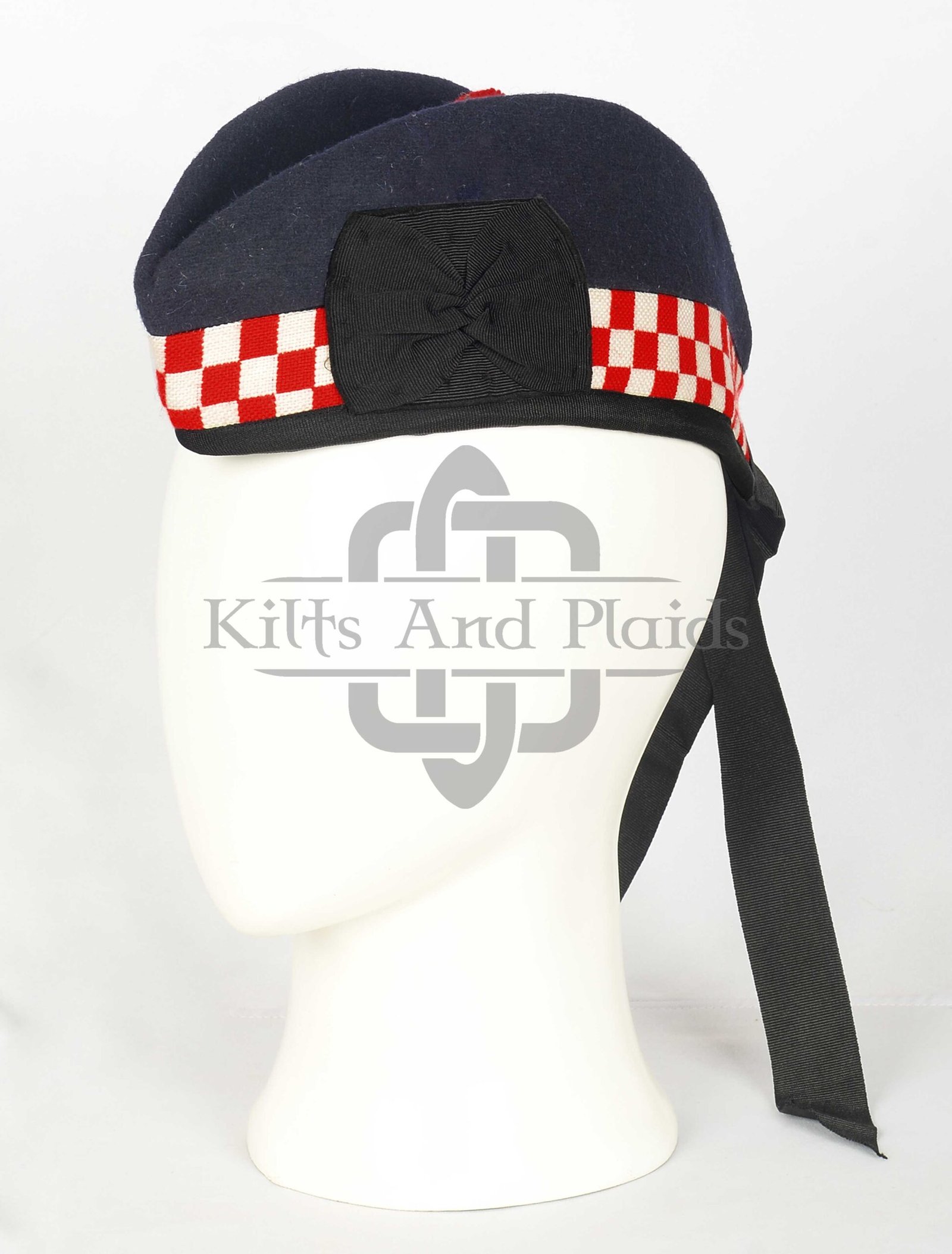 Navy Blue Wool Diced Glengarry Cap