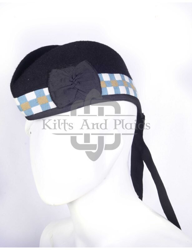Black Wool 3 Color Diced Glengarry Hat